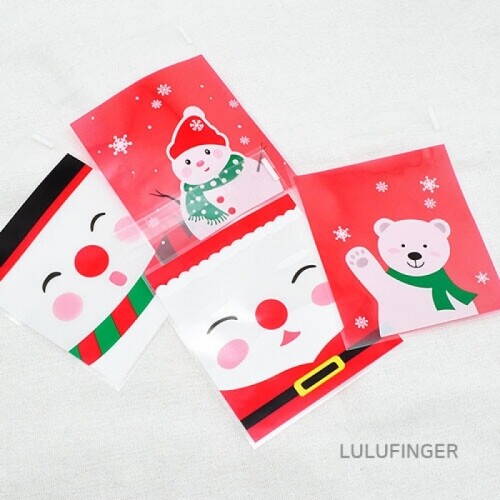 크리스마스 선물 포장 봉투 소 빨강 10x11+3cm (약 100개입) 2L-01-308