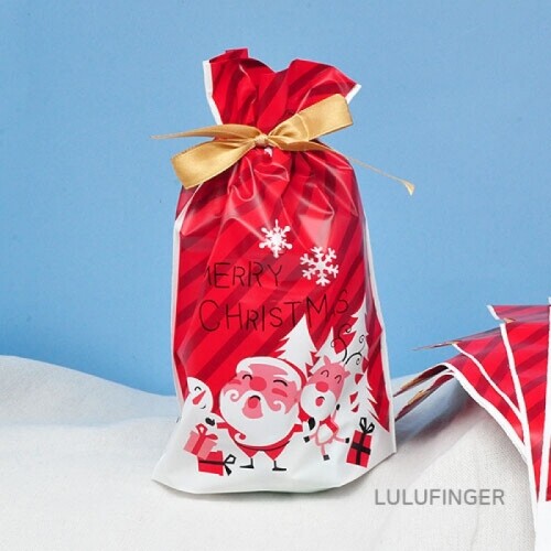 크리스마스 산타 선물 포장 봉투 빨강 14.8x16.9+6.4cm (10개입) 2L-01-308