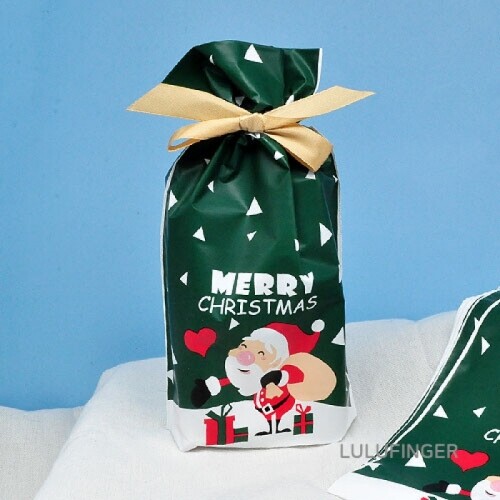 크리스마스 산타 선물 포장 봉투 초록 14.8x16.9+6.4cm (10개입) 2L-01-308