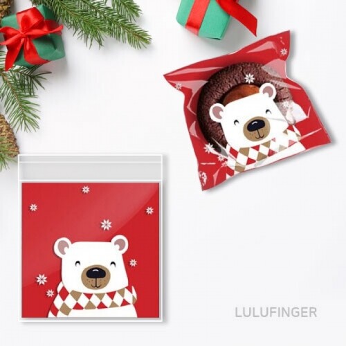 크리스마스 북극곰 선물 포장 봉투 10x10+3cm (약100개입) 2L-01-312